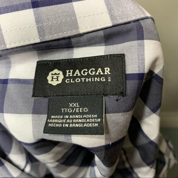 HAGGAR Minimalist Black White Check Casual Button Down Shirt Relax Fit Size 2XL - Picture 6 of 9